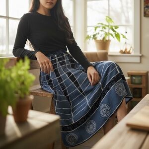 Beautiful Blue & Black Bohemian Tie Dye Wrap Skirt